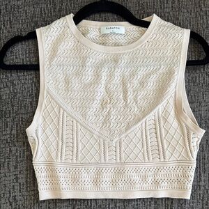 Babaton | Size Small | Womens Pointelle Sleeveless Sweater Knit Crop Top Vest